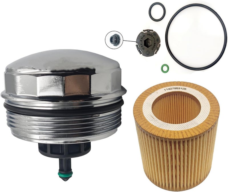AMCC Aluminum Engine Oil Filter Replacement Kit&Reinforced Gasket&Oil Filter Housing Cap&Oil Filter Compatible with BMW N20 N52 N54 N55 F10 F25 325xi 330i 530i 740i X5 (Aluminum cover 2 kit) - Image 1